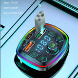 Car Bluetooth 5.0 FM Transmitter PD 18W Type-C Dual USB 4.2A Fast Charger Colorful Ambient Light Cigarette lighter