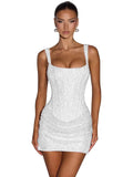 Hdsmfos Square Neck Sparkly Homecoming Dresses Short Mini Bodice Sequin Prom Evening Cocktai Party Gown