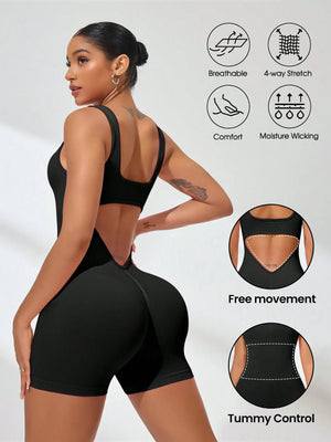 Sexy With V-shaped Exposed Waist Women's Summer Jumpsuits Fitness Daily Wear Casual Yoga Workout Jumpsuits