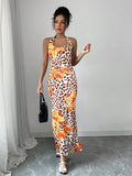 New Women's Dresses Summer Sexy Backless Print Leopard V-Neck Dress Streetwear Fashion Halter Lace-up Female Dresses Clothing