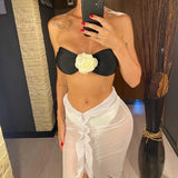 Sexy 3D Flowers Bandeau With Skirt Bikini Female Swimsuit Women Swimwear Three-Pieces Bikini Set Bather Bathing Suit Swim V5706