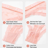 FINETOO Sexy Lace Thong Panties for Women Floral Low Waist Hollow Out Transparent G-String Solid Color Comfort Female Lingerie