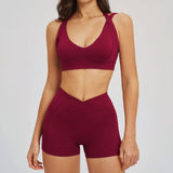 2PCS Yoga Shorts Set Women Tracksuits Gym Clothes Fitness Sports Suit Female Shockproof Bra High Waist Shorts Set Sportswear