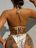 Golden Leopard Printed Halter Strappy Bikini Female Swimsuit Women Swimwear Two-pieces Bikini set Bather Bathing Suit Swim Lady