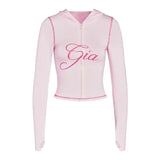 new shoulder letter printed open thread design slim fit hooded zipper short jacket shorts set