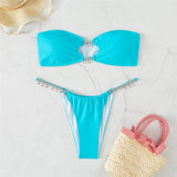 2026 New Sexy Rhinestone Bandeau Thong Bikini Women Swimwear Female Swimsuit Two-piece Bikini set Bather Bathing Suit Swim V3981