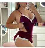 Sexy Lace Trim  Nightgown Set Large Size Home Wear Strap Sleepwear Two Piece Set Hot Sale