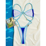 S - XL Extreme String Mini Micro Thong One Piece Swimsuit Women Swimwear Female Splicing Leopard Bather Bathing Suit Swim V7066