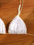ZRTAK Sexy 3D Floral Bikini Set Lace Bordered Triangle Swimwear Women 2026 Bikinis Swimsuit Micro Thong Bandage Bathing Suits