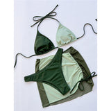 3 PCS With Skirt Splicing Halter Bikini Female Swimsuit Women Swimwear Three-Pieces Bikini Set Bather Bathing Suit Swim V4555
