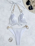 Shiny Metal Chains Rhinestone Diamond Bikini Female Swimsuit Women Swimwear Two-pieces Bikini Set Halter Bathing Suit Swim Lady