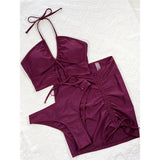 With Skirt Wrinkled Cut Out Bikini Women Swimwear Female Swimsuit Three-Pieces Bikini Set Bather Bathing Suit Swim Lady V3611