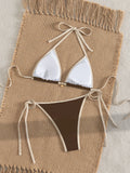 2026 New Arrival Sexy Bikini Set Women's Two Piece Swimsuit with Color Blocking Edge Tie Side Cross Back Swimwear for Beach Pool