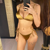 5 Colors Satin High Leg Cut Brazilian Two-Pieces Bikini Set Bikini Female Swimsuit Bathing Suit Women Swimwear Bather Swim V4964