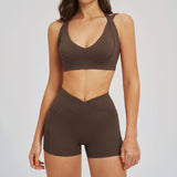 2PCS Yoga Shorts Set Women Tracksuits Gym Clothes Fitness Sports Suit Female Shockproof Bra High Waist Shorts Set Sportswear