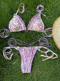 Sexy Bikinis Micro Thongs Swimsuit Women Bathing Suit Rings Biquini Bandage Beachwear Print Swimwear Sexy Bikini Sets With Chain