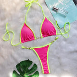 Sexy Halter Pearl Extreme Mini Micro Bikini Female Swimsuit Women Swimwear Two-pieces Bikini set Ribbed Bather Bathing Suit Swim