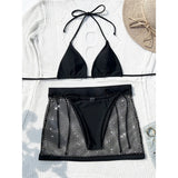 3PCS With Hollow Out Skirt Halter Bikini Female Swimsuit Women Swimwear Three-Pieces Bikini Set Bather Bathing Suit Swim V5496