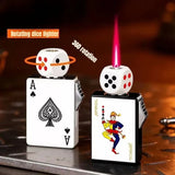 Rotating Dice Mahjong Stereoscopic Design Windproof Red Flame Butane Gas Lighter Pull down Ignition Outdoor Fun Lighters