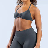 D-LOgo Women Halter Neck 2Pcs Yoga Outfit Padded Sports Bra High Waist Peach Butt Seamless Gym Fitness Short