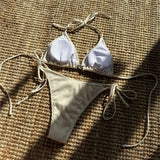 Shells Halter High Cut Strappy Two-Pieces Bikini Set Bikini Female Swimsuit Women Swimwear Padded Bathing Suit Bather Swim V6416