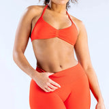 D-LOgo Women Halter Neck 2Pcs Yoga Outfit Padded Sports Bra High Waist Peach Butt Seamless Gym Fitness Short