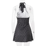 Elegant Off-Shoulder Polka Dot Mini Dress Women's Sleeveless Backless High Waist Y2K Summer Fashion Club Party Gown