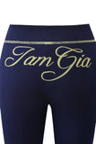 gia slim fit letter printed open thread design hooded zipper short jacket pants set