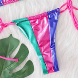 Splicing Halter High Leg Cut Strappy Two-Pieces Bikini Set Bikini Female Swimsuit Bathing Suit Women Swimwear Bather Swim V6116