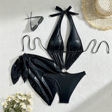 With Sarong Glitter Sparkling Depp V Neck One Piece Swimsuit Women Swimwear Female Cut Out Halter Bather Bathing Suit Swim V5754