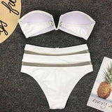 Sexy High Waist Bikini Bandeau Swimsuit Female  Women Swimwear Two-Pieces Bikini Set With Bra Cup Bather Bathing Suit V1297
