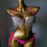 2020 venus vacation sexy women daimond push up crystal V collar rhinestone swimwear hot selling bathing suit biquini