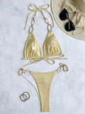 Shiny Metal Chains Rhinestone Diamond Bikini Female Swimsuit Women Swimwear Two-pieces Bikini Set Halter Bathing Suit Swim Lady