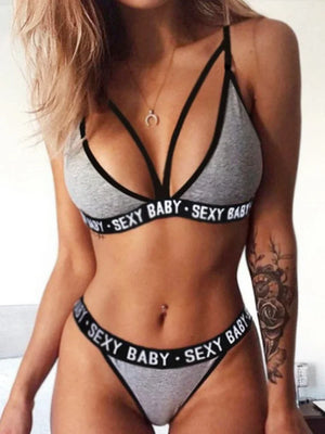 Bikini Women's Swimsuit Perspective Letter Fun Lingerie Summer Beach Outfit 2 Pcs Set Swimwear Sexy Female Clothing 2024