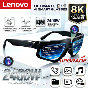 Lenovo AI Smart Glasses ChatGPT 8K Camera 2400W Anti-shake Cycling Video&Photo Sport Sunglasses DualMic 32GB Windproof Goggles