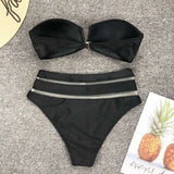 Sexy High Waist Bikini Bandeau Swimsuit Female  Women Swimwear Two-Pieces Bikini Set With Bra Cup Bather Bathing Suit V1297