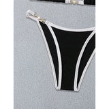 Pearls Halter High Cut Bikini Female Swimsuit Two-Pieces Bikini Set Women Swimwear Ribbed Padded Bathing Suit Bather Swim V6315