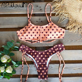 New Sexy Bikini Women Print  Bikini Set Halter Backless Swimsuit Swim Wear Biquini Dot biquini female Beachwear Sexy Bikini Set