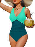 S - XXL Twist Front V Neck One Piece Swimsuit Women Swimwear Female Slim Monokini Backless Bathing Suit Swim Beachwear Bodysuit