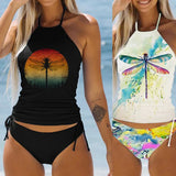 Women's Bathing Suit Coconut Drawstring Side Halter Neck Tankini Set Summer Beach Wear Cute Swimwear Women Swimsuit Sexy Bikini