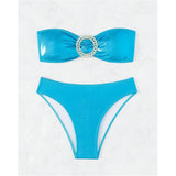 Diamond Rhinestones Bandeau Mid Waist Bikini Women Swimwear Female Swimsuit Two-Pieces Bikini Set Bather Bathing Suit Swim V5402
