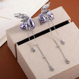 Creative Butterfly Earphone Clips Silver Tassels Headphone Accessories Two Pieces Set Artificial Crystals Earphone Decorations