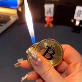 Creative and Fun Bitcoin Butane Gas Lighter Open Flame Lighter Virtual Coin Pendant Mini Portable Lighter Smoking Men's Gift