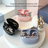 Fashion OWS Clip On Earbuds ENC Clear Call Low Latency Bluetooth Headphones with Free Rhinestone Butterfly Accessories