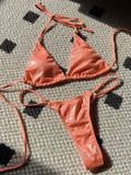 Halter Shiny PU Faux Leather Bikini Female Swimsuit Women Swimwear Two-piece Bikini Set Mini Micro Thong Bathing Suit Swim Lady