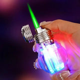 Transparent Electric Butane Gas Lighter, Windproof Straight Torch Lighter, Colorful Lights, Green Flame, Cool, New