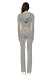 Gia Slim-Fit Letter Print Topstitching Design Hooded Zip-Up Jacket and Pants Set