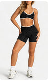 Women Leopard Print 2 Piece Yoga Set High Waist Butt Lift Biker Shorts Adjustable Strap Sports Bra Gym Workout Activewear