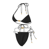 Metal Butterfly Halter High Cut Leg Bikini Women Swimwear Two-Pieces Bikini Set Female Swimsuit Bather Bathing Suit Swim V6460