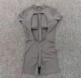 Triangle Butt Backless Short Sleeve Zipper Woman Pad Yoga Set One-Piece Jumpsuit Shorts Push Up Gym Active Wear Clothes XP129